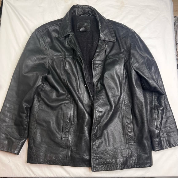 Vintage J Crew Mens Leather Coat Size L Bomber Wool Lined 100% Leather L051022